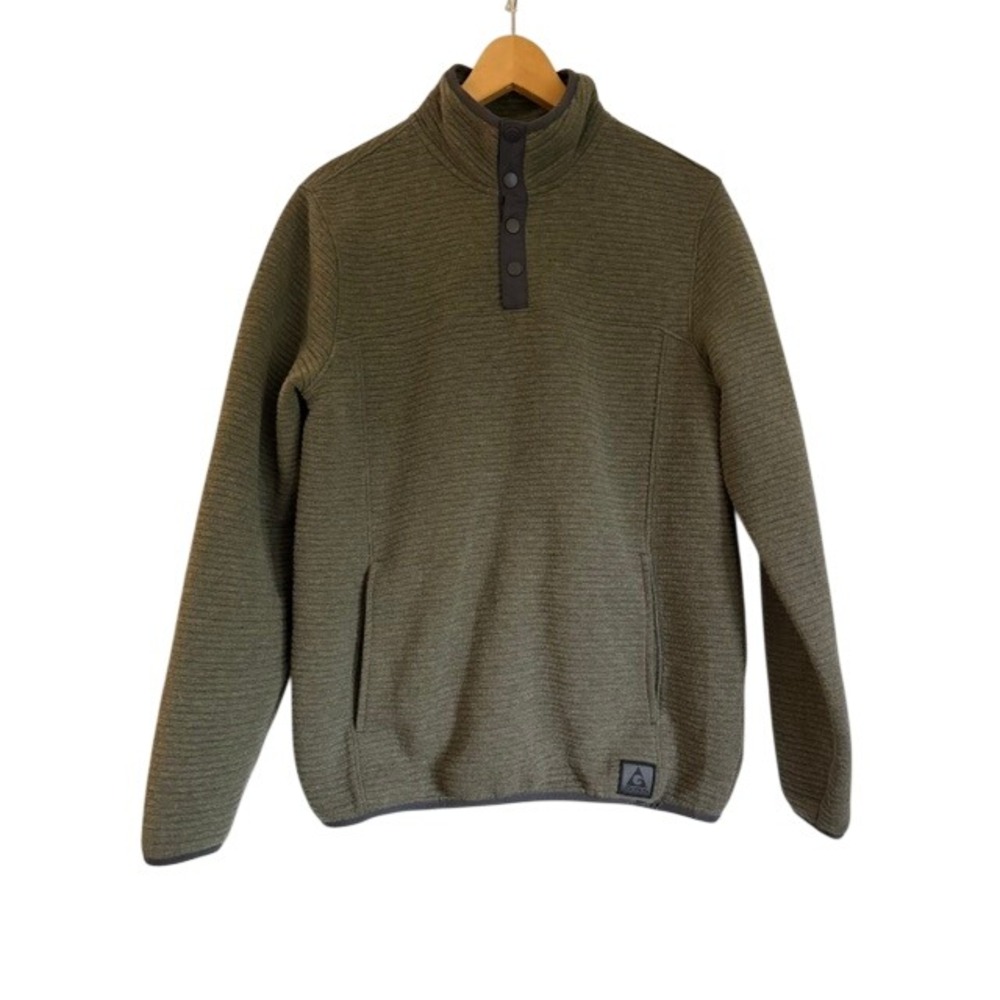 Gerry Mens Green Ribbed Quarter Snap Fleece Pullover Mock Neck Size Medium